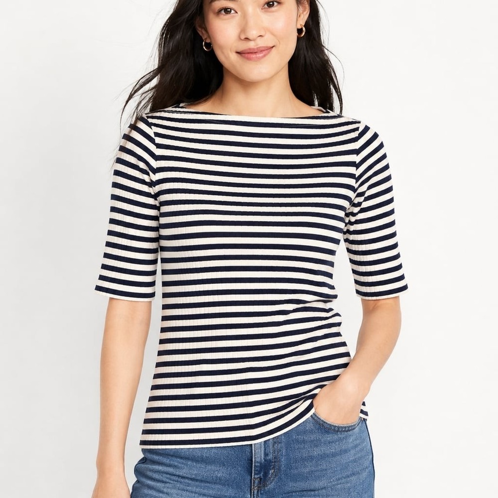 Old Navy Striped Ribbed Boat-Neck T-Shirt